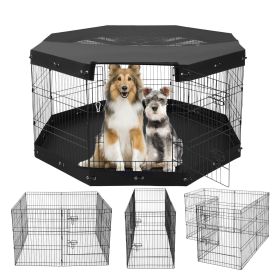 pensDog Playpen, 8 Pcs 30"H x 24"W Panels Foldable Metal Pet Exercise Pen, Dog Fence Indoor and Outdoor Pen with Door, Bottom Pad and Top Cover