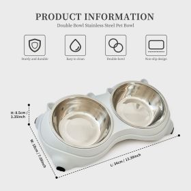 Macaron Pink Dual Stainless Steel Pet Bowls, 600ml Each, Non-Slip, Dishwasher Safe for Small-Medium Pets (Color: gray)