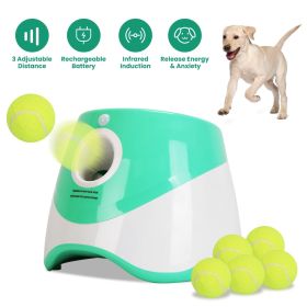 Automatic Dog Ball Launcher Included 6 Tennis Balls Dog With 3 Adjustable Launch Distance Interactive Ball Thrower Fetch Machine For Small Medium (Color: Green)